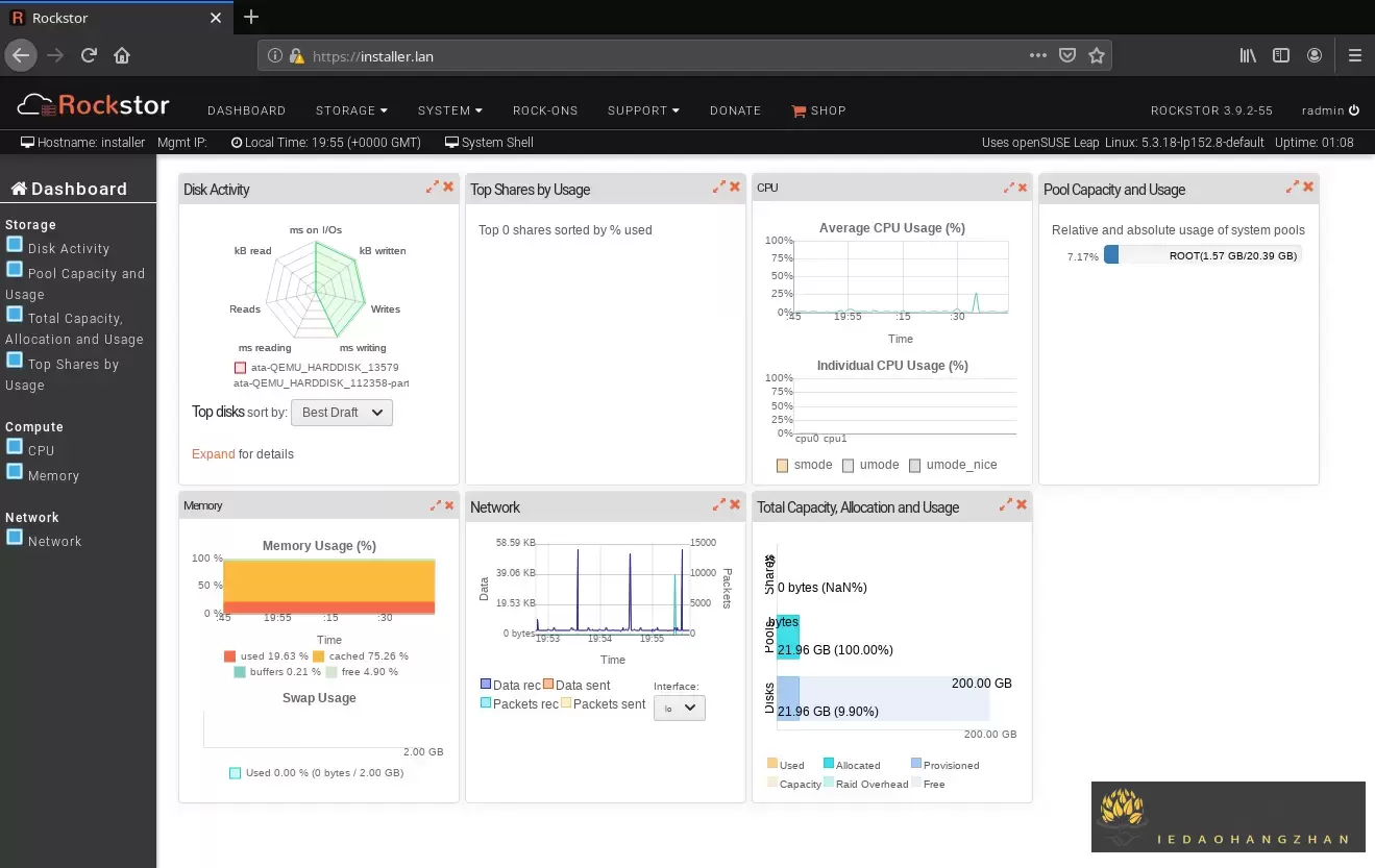 Rockstor dashboard